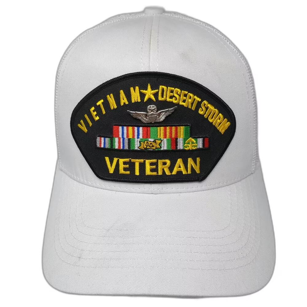 Nissi Caps Vietnam Desert Storm Veteran White Trucker Hat OS Snapback Ribbon